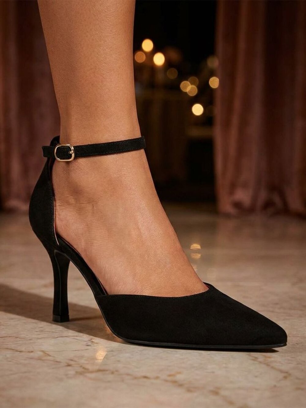 NWT X2B Black Suede Ankle Strap Heels